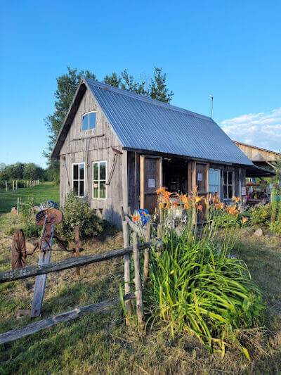 Une cabane en bois d'époque sur la ferme de La P'tite Virée.