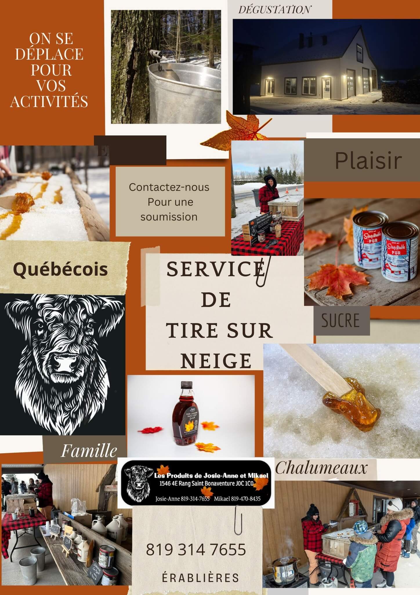 Collage des produits et services offerts chez Les Produits de Josie-Anne et Mikael