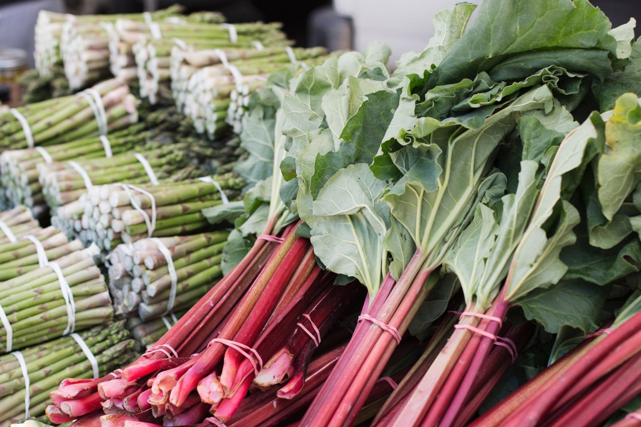étals d'asperges et rhubarbe